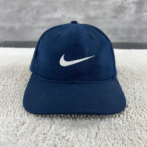 VINTAGE NIKE CENTER SWOOSH SNAPBACK HAT OSFA Y2K NAVY BLUE EMBROIDERED - Picture 1 of 8